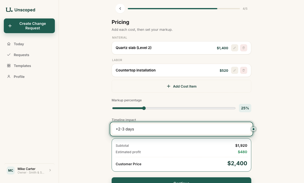 Pricing breakdown in Unscoped